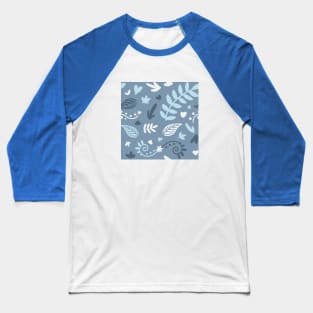 Cute Blue Leaf Nature Pattern Baseball T-Shirt